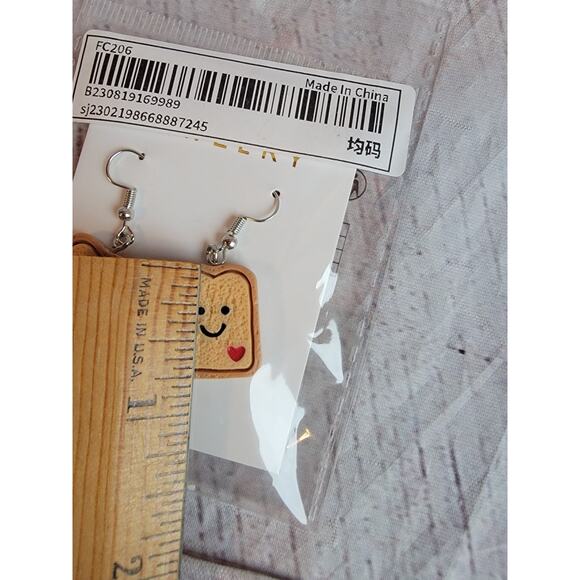 Happy Toast Novelty Earrings Dangles Cute Heart Whimsical corky earrings - Picture 3 of 4